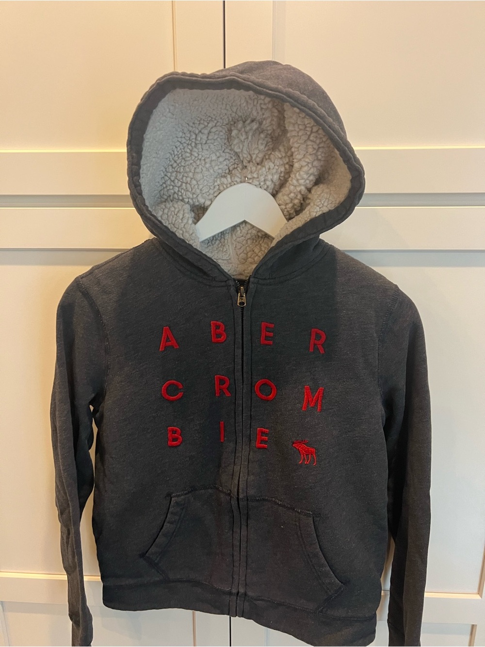 Abercrombie & Fitch Charcoal Zip Hoodie with Red Logo